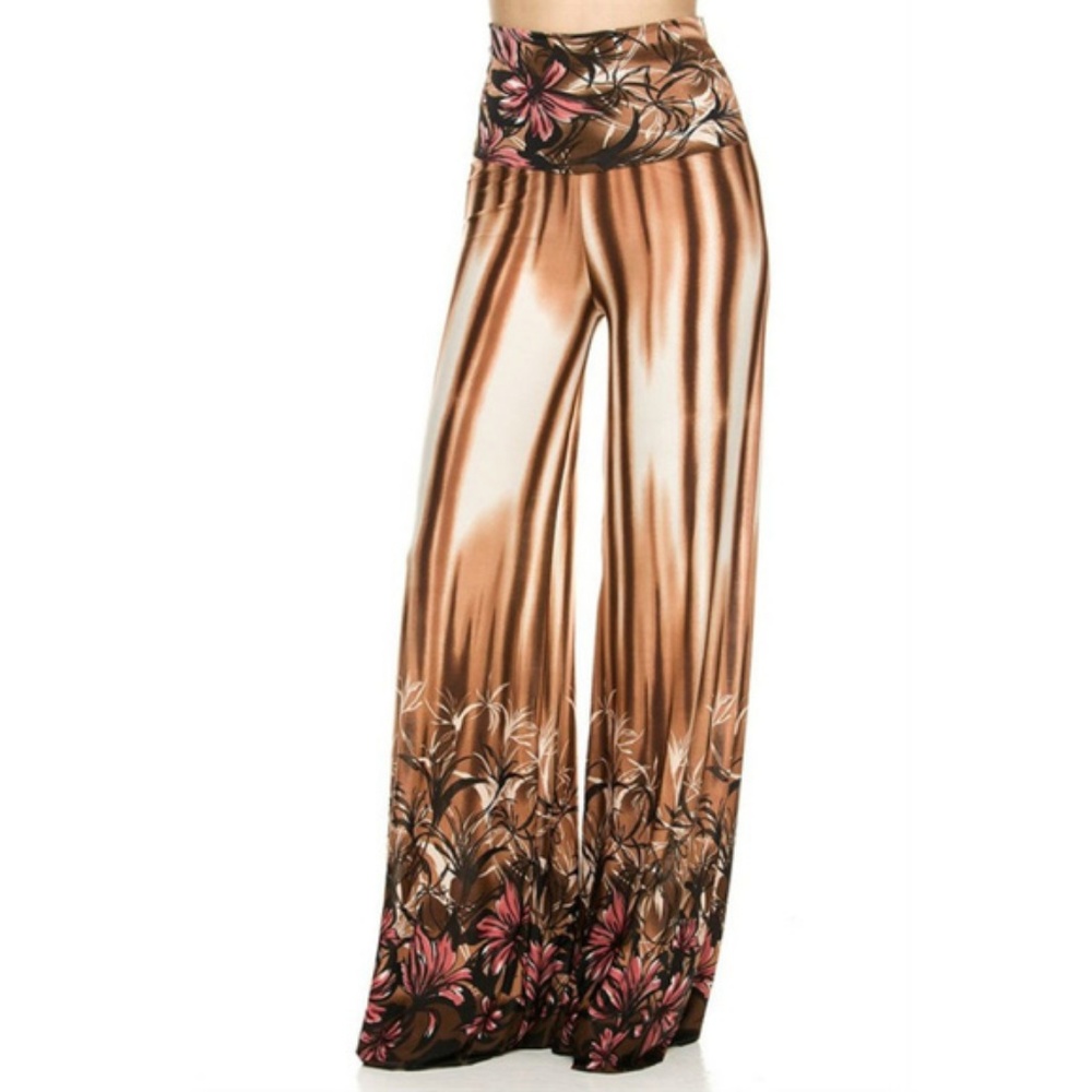 Casual Land Brown & Pink Wide Leg Palazzo Pants